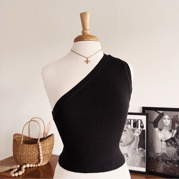RIBBED BACKLESS ONE SHOULDER TOP #0353 - Picture 4 of 6